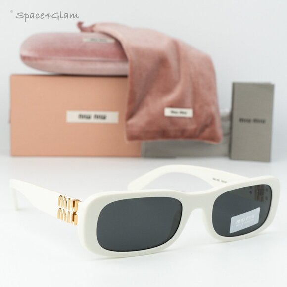 NEW Miu Miu MU08ZS 1425S0 GLIMPSE White Ivory Grey Rectangle Women Sunglasses - Picture 1 of 9